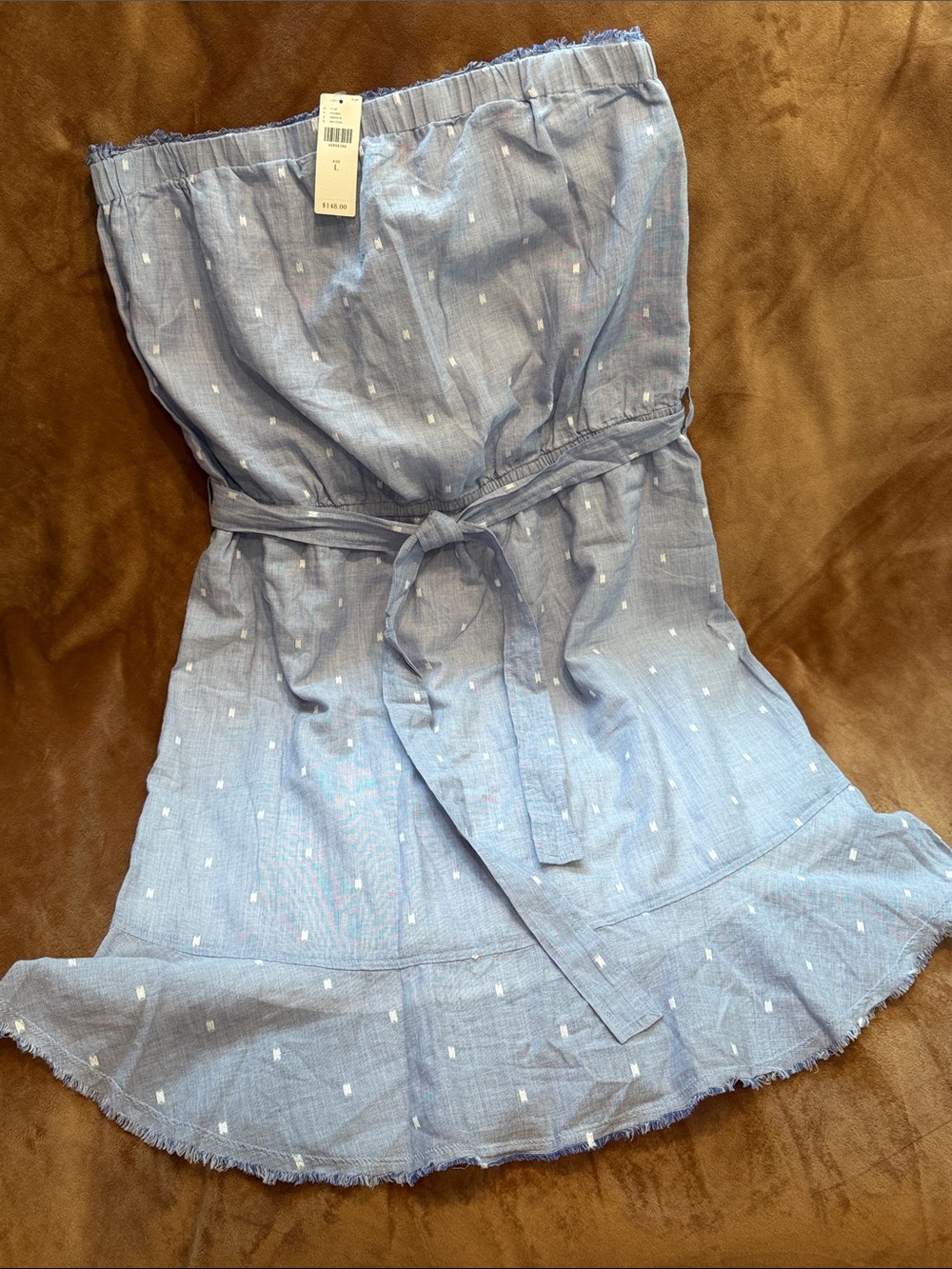 NWT cloth & stone Light Blue Strapless Tie-Waist Sundress Size Large